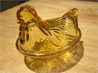 4.5" Amberina Glass Lidded Container