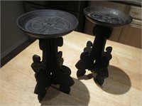 2 - 8" Cast Iron Chinese Motif Candle Stands