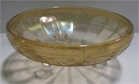 Vtg Footed Yellow Carnival Glass Bowl - 8.5" Dia.