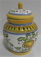 Majolica Style Ceramic Jar w/ Lid - 10" Tall