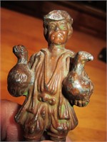 4" Vintage Solid Metal Man Holding Ducks Statue