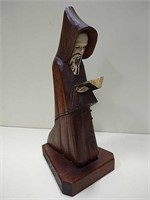9" Carved Wood Monk Figurine