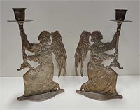 Pair Of Metal Candlestick Holders - 10" Tall