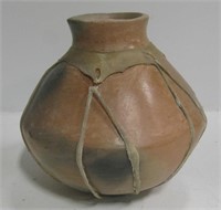 Native Style Ceramic Jar w/ Partial Leather Wrap