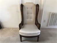 Brown wood wing back chair