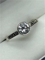 Sterling Silver Marcasite Cubic Zirconia Ring