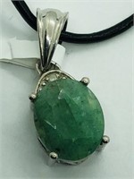 Sterling Silver Emerald Diamond Pendant