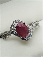 Sterling Silver Ruby Cubic Zirconia Ring