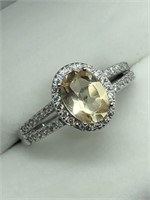 Sterling Silver Sitrine Cubic Zirconia Ring