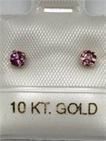 10k Yellow Gold Pink Tourmaline Earrings