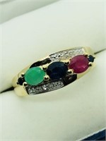 Gold Plated Sterling Silver Emerald Sapphire Ruby