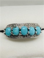 Sterling Silver Turquoise Diamond Ring