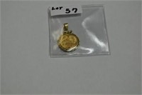1862 - $1 GOLD COIN IN 14K GOLD ROPE BEZEL