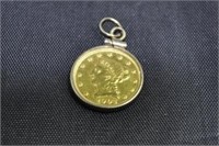 1904 - $2 1/2 GOLD COIN IN  GF BEZEL - LIBERTY