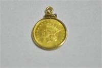 1889 - $1 GOLD COIN IN 14K GOLD BEZEL