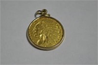 1911 - $5 GOLD INDIAN HEAD IN 14K GOLD BEZEL