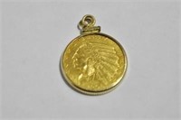 1908 - $2 1/2 GOLD COIN IN 14K GOLD BEZEL