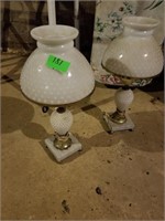 PAIR OF MARBLE BASE MILK GLASS LAMPS