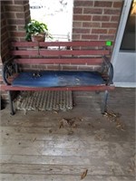 WOOD BENCH WITH METAL RAILS