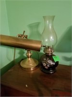 BRASS DESK LAMP AND PAINTED BASE OIL LAMP