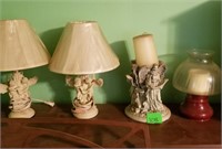 PAIR OF ANGEL LAMPS AND CANDLE DECOR
