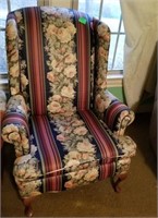 QUEEN ANNE STYLE FLORAL STRIPPED HIGHBACK CHAIR