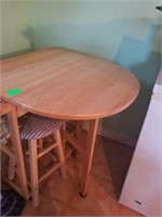 ROLLING DROP LEAF TABLE WITH HIDE AWAY BAR STOOLS