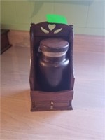 VINTAGE WOOD COFFEE JAR AND WOOD COASTER SET