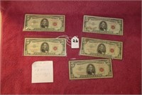(10) RED SEAL $5.00 SILVER CERTIFICATES