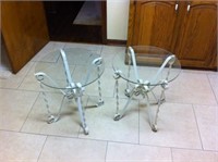 2 white metal frame glass top end tables