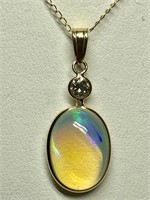 $2200. 10/14K Opal(~4ct) & Dia(0.20ct) Necklace