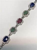 $300. S/Silver Emerald Ruby & Sapphire Bracelet