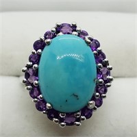 $300. S/Silver Turquoise and Amethyst Ring