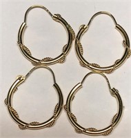 $160. 14KT Gold 2 Pairs of Hoop Earrings
