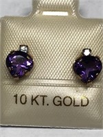 $300. 10KT Amethyst(1.5ct) & White Sapp. Earrings