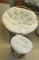 Round Bamboo Chair With Cushion & Ottoman, Swivels