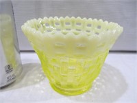 Vaseline glass bowl, weave design