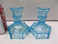 Pair of blue coin dot candleholders