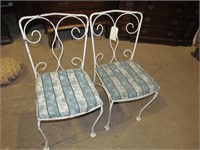 White iron chair, striped seat