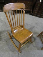 Early oak rocker, carved seat
