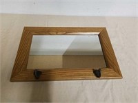 Wood framed mirror with coat hooks 17 x 11