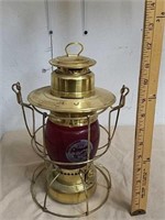 Metal lantern with red globe Nice condition