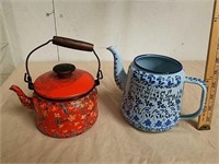 Vintage metal enamel teapots
