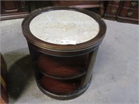 Rd. marble top 3 tier table w. gallery