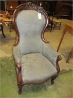 Victorian parlor chair, green w. rose back