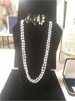 Seed Pearl Necklace & 2 Sets Earrings