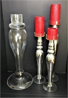 Silver Tone Glass Candle Stands