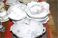 9 Hp Floral Decorated Porc. Serving Pcs, Unmarked