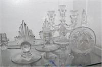 Pair Art Deco Crystal Candlesticks, Candelabra & C