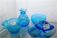 4 Art Glass Footed Bowls, Vases & Hobnail Pcs In B